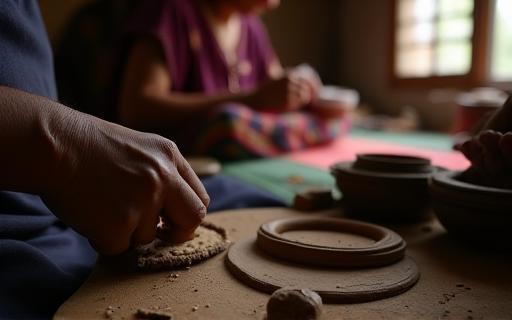 Image of artisans working on traditional Indian handicrafts